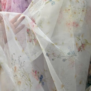 Floral Sheer Organza Fabric collection by  the Yard, floral Organza fabric, light voile fabric, lightweight sheer fabric, Bridal organza