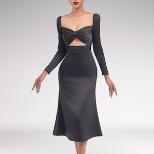 SECRETARY  Dress, Black Dresses, Silk Dress, Simple Wedding Dress, Engagement Dress, Custom dress, Plus size, Party Dress, Bridal Dress