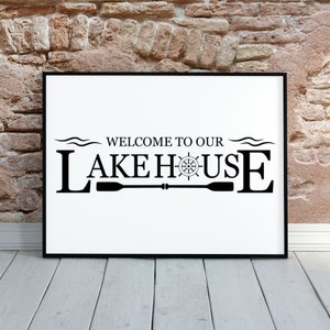 Välkommen till vårt sjöhus SVG, åror SVG, sjö png, Adirondack png, strandhus svg, båt svg, bergskonst, digital fil, Lake Placid svg bild 2