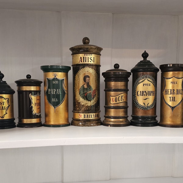 11 Apothekerdosen Holz Dosen vintage antike Deko