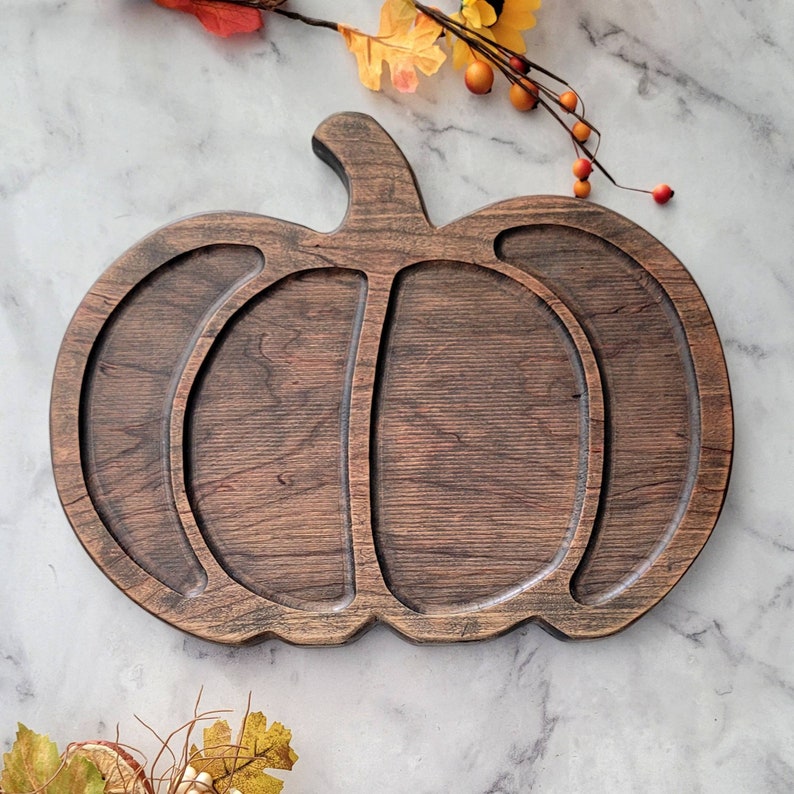 Large Wood Pumpkin Serving Tray Halloween Charcuterie Fall Etsy