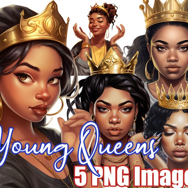 Beautiful Digital PNG of Young Black Queens for Black Girl Magic Melanin Skin Afro Fashion Tumbler Phone Case Sticker Set Notebook planner