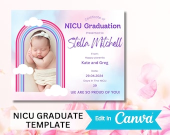 NICU Baby Graduation Certificate | NICU Mom gift | NICU Baby Gift | Printable Customizable Download |  Preemie present |