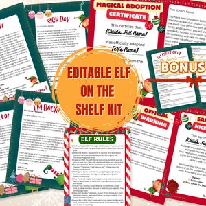 Kit de elfo en el estante editable: descarga de plantillas / Elfo de bienvenida personalizable / Carta de llegada de elfo en el estante / Plantilla de elfo en el estante