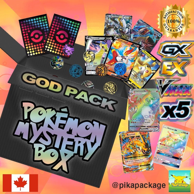 Pokemon Cards ULTIMATE Mystery Box / God Pack 5 GUARANTEED Gx, Ex, V, Vmax, or Full Art Card
