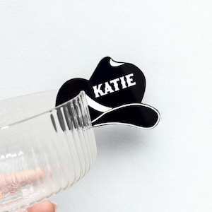 Cowgirl Hat Drink Tags - Set of 15 Custom Acrylic Charms for Western Theme Parties & Unique Drink Markers, Wine Glass Charms