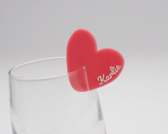 Heart Drink Tags-Set of 12. Drink Markers. Heart Party Favors, Ideal For Parties.