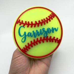 Custom Softball Bogg Bag Tag: Neon Yellow Acrylic Charm