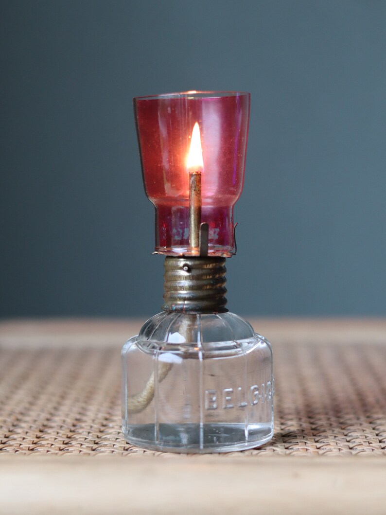 Beautiful Small Oil Lamp, Night Light, With Special Red/clear Glass