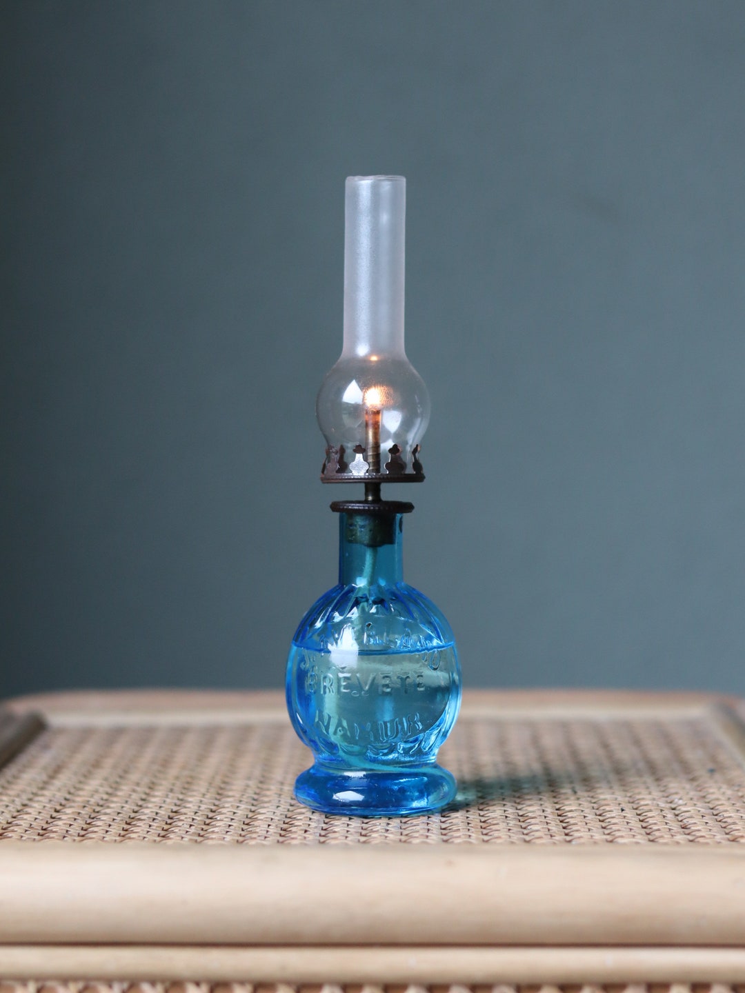 Fantastic Little Oil Lamp, Night Light, With Blue Reservoir From