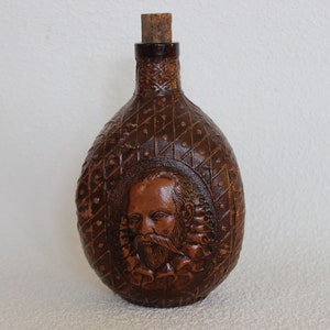 Don Quixote and Sancho Panza Leather 3 sided Liquor Bottle Carioca