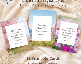 Printable Christian Pregnancy Affirmation Cards Labor Affirmations Baby Shower Gift Faith-Based New Mom Gift Hospital Birth Preparation
