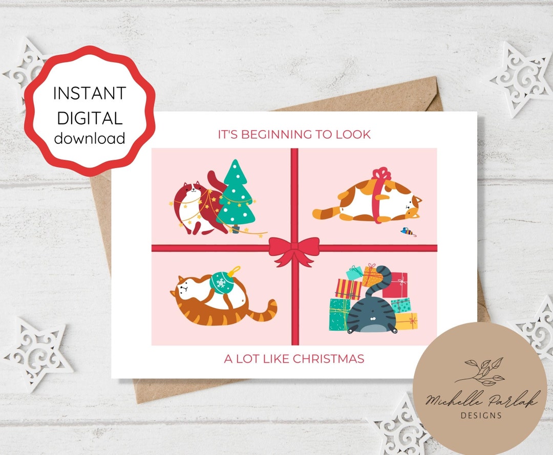 Printable Cat Meowy Christmas Card, Funny Christmas Greeting Card for ...