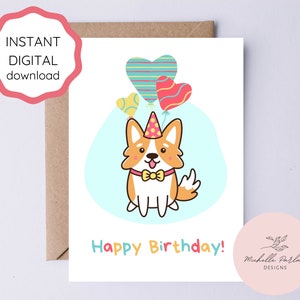 Imprimable Corgi anniversaire carte Corgi amant carte de voeux chien maman carte chien papa cadeau Corgi anniversaire cadeau mignon Corgi carte d’anniversaire d’animal de compagnie
