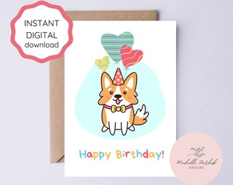 Printable Corgi Birthday Card Corgi Lover Greeting Card Dog Mom Card Dog Dad Gift Corgi Birthday Gift Cute Corgi Birthday Card from Pet