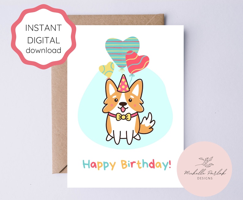 Printable Corgi Birthday Card Corgi Lover Greeting Card Dog Mom Card ...