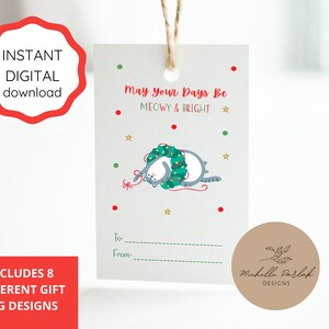 Printable Christmas Chubby Cat Gift Tag Meowy Christmas Catmas Gift for Cat Mom Cat Dad Winter Cat Card Funny Christmas Tag Fat Kitty Card