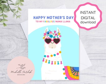 Tarjeta divertida del Día de la Madre imprimible de la hija Mamá Llama Tarjeta Descarga digital instantánea Fabulosa mamá Cool Mum Card para mamá Llama Mama