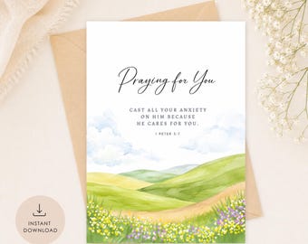 Prayer Support Card Praying for You Note Christian Encouragement Thinking of You  Printable Scripture Card Bible Verse Faith Greeting Card