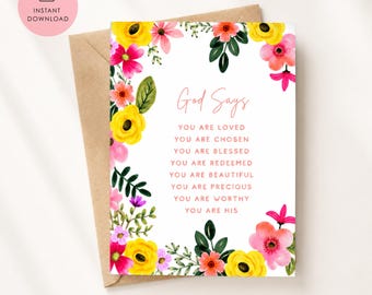 Printable Christian Encouragement Card for Women Digital Greeting Card Christian Gift Bible Scripture Floral Faith Inspirational Card