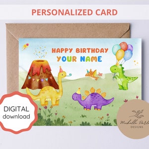 Cartão personalizado para crianças dinossauro aniversário cartão personalizado tema dinossauro dino aniversário crianças cartão de aniversário imprimível feliz aniversário criança