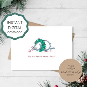 Carte de Noël imprimable de chat, carte de voeux de Noël drôle de Meowy Téléchargement instantané Carte de 7 x 5 pouces, téléchargement de carte de voeux de Catmas