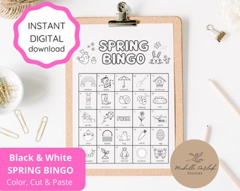 Printable Spring Sight Word Bingo Classroom Easter Game Spring Activity for Elementary Students DIY Coloring Bingo for Kids Class Party