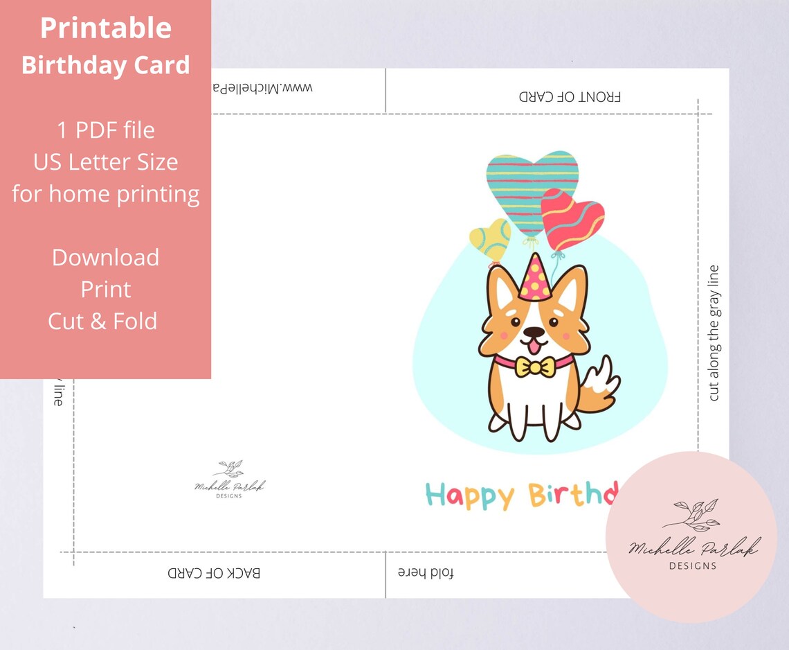 Printable Corgi Birthday Card Corgi Lover Greeting Card Dog Mom Card ...