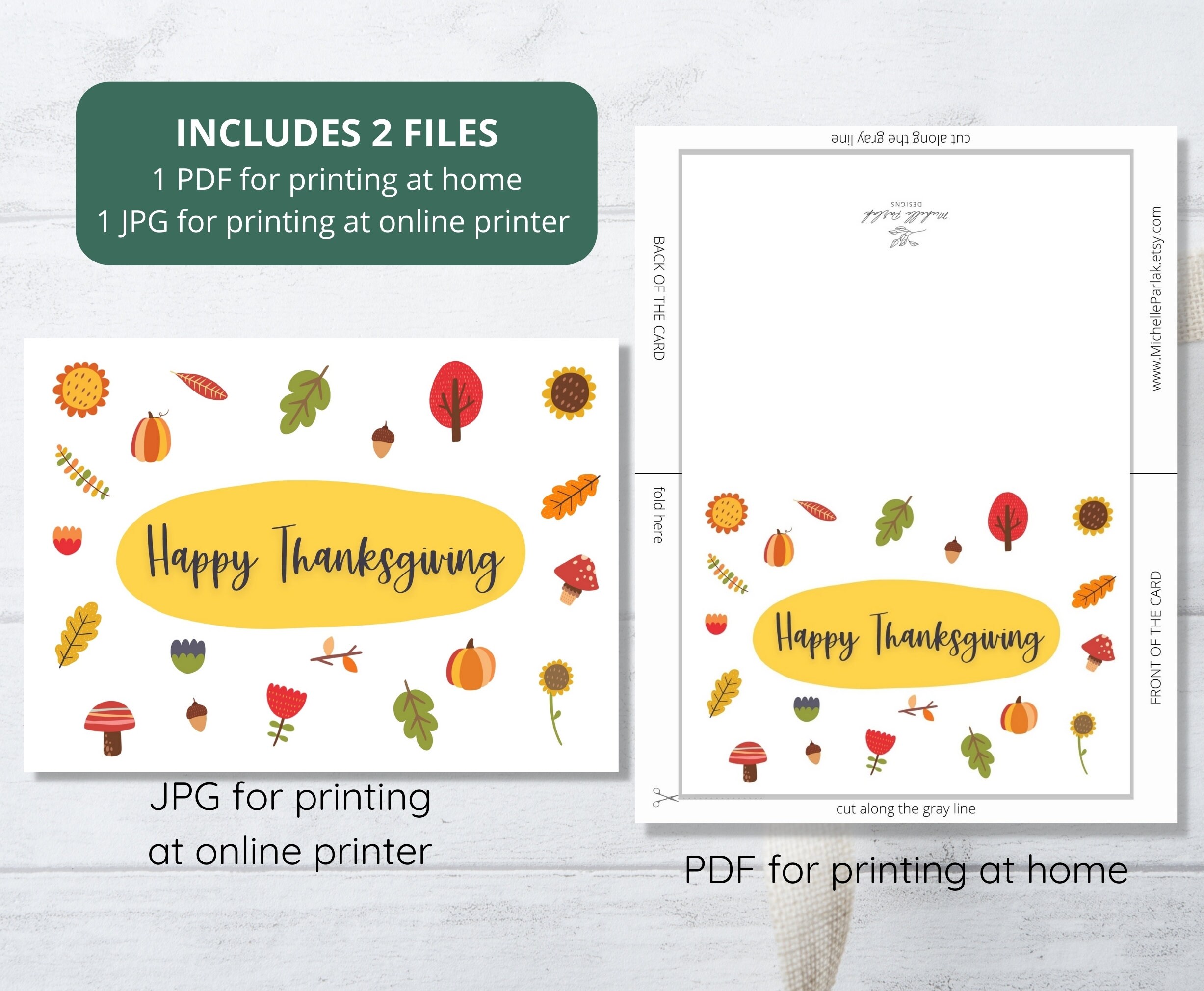 Printable Thanksgiving Greeting Card Instant Download 7x5 Inch Cards ...