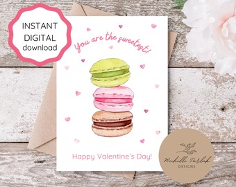 Printable Macaron Valentine Card for Coworker Foodie Valentine Card Dessert Valentine Card Friend Sweet  French Macaron Non Romantic