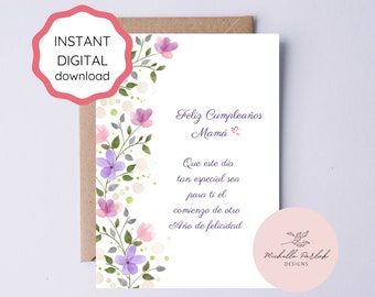 Feliz Cumpleaños Mamá Card Tarjeta Cumpleaños Mama Printable Spanish Birthday Card for Mother Tarjeta de Cumpleaños en Español for Mom