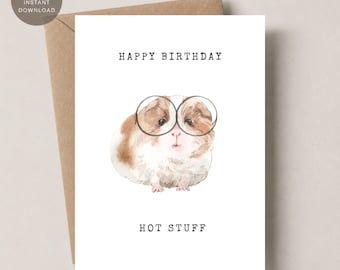 Funny Birthday Card for Husband Cute Gift for Boyfriend Printable Romantic B-Day Surprise Animal Lover Guinea Pig Hot Stuff Instant Download