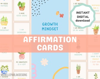 Growth Mindset and Positive Thinking Affirmation Cards Neutral Montessori Calming Corner Modern Boho Classroom Printable Inspirational Cards
