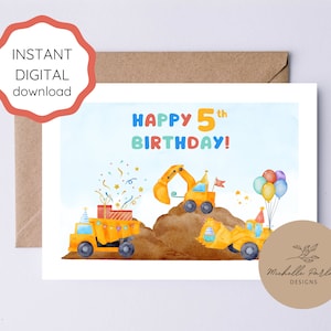 5 jährige Jungen Geburtstagskarte Bau LKW Geburtstag für 5 jährige Happy 5th Birthday Boy Automobile Thema Karte für Sohn Auto Liebhaber