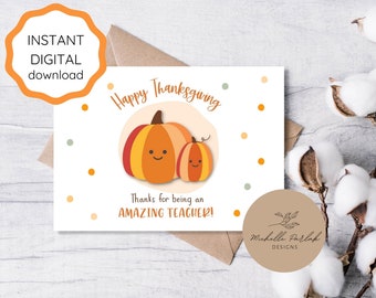 Printable Thanksgiving Card for Teacher Appreciation Fall Theme  Appreciation Note Thanksgiving Teacher Gift Holiday Card For Educator