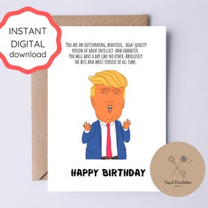 Cartão de aniversário imprimível de Donald Trump Cartão de humor do presidente Trump Cartão meme de Trump Cartão político engraçado para cartão de fã de Trump para ele celebração