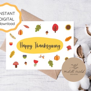 Printable Thanksgiving Greeting Card Instant Download 7x5 inch cards for Thanksgiving, Thanksgiving Card to Download, Happy Thanksgiving