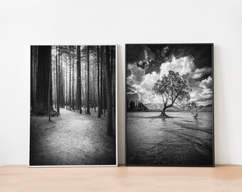 Black & White Printable Nature-Inspired Décor with Country Connection,  Forest and Tree Wall Art Set - Instant Download