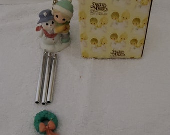 Precious Moments 672289 Girl with Snowman Christmas Windchime Ornament 1999