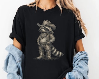 Camiseta retro de vaquero mapache, camiseta divertida de animales del oeste de Comfort Colors, regalo para vaquera del salvaje oeste, conjunto para mujer campestre