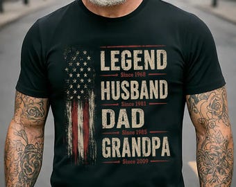 Camiseta personalizada para marido, padre o abuelo, regalo personalizado para el Día del Padre, camiseta gráfica de paternidad, camiseta de papá con la bandera de EE. UU., camiseta de abuelo americano.