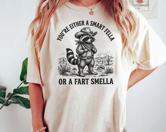 Camiseta Retro Smart Fella Raccoon de los 90, Camiseta con estampado vintage de Comfort Colors, Camiseta divertida con meme de animales, Regalo de vaquero mapache del oeste