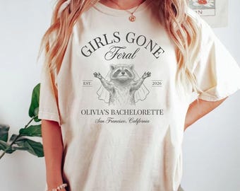 Camiseta para despedida de soltera "Girls Gone Feral", camiseta de fiesta nupcial "Comfort Colors" con estampado de mapache, conjuntos personalizados a juego para damas de honor.