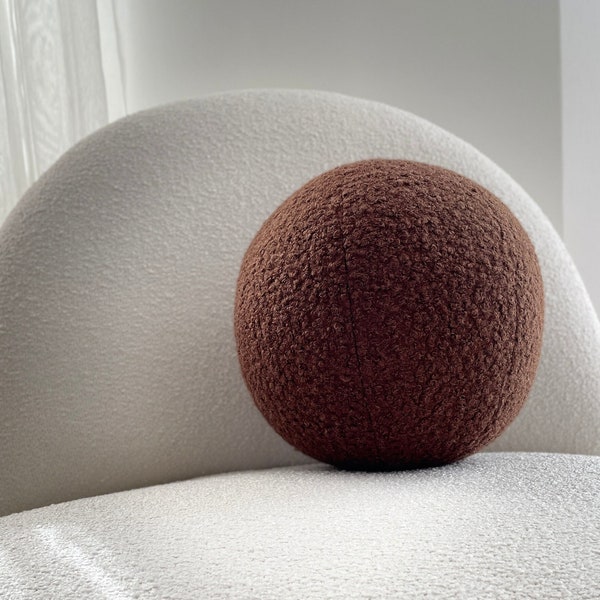 Coussin décoratif en forme de boule bouclée marron chocolat, coussin boule en peluche, décoration d'intérieur best-seller, minimalisme moderne, duveteux, textile