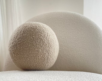 Warm Sand Color-Boucle Ball Decorative Pillow, Teddy Ball Cushion,Best seller Home Decor, modern minimalism, fluffy, eclectic, Farmhouse