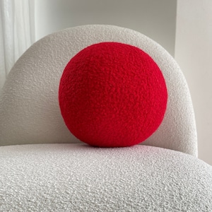 Red Boucle Sphere Cushion: Modern Minimalist Home Decor