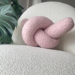 Powder Pink Boucle Knot Pillow: Handmade Decorative Cushion
