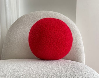 Boucle Sphere Cushion, Red Decorative Pillow, Merry Christmas, Teddy Ball Cushion,Best seller Home Decor, modern minimalism, fluffy