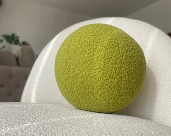 Yellow green Boucle Ball Decorative Pillow, Teddy Ball Cushion,Best seller, Home Decor,modern minimalism, fluffy, scandinavian, apple green