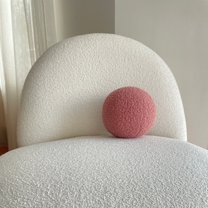 Boucle Ball Pillow: Ashy Pink Teddy Cushion, Modern Home Decor